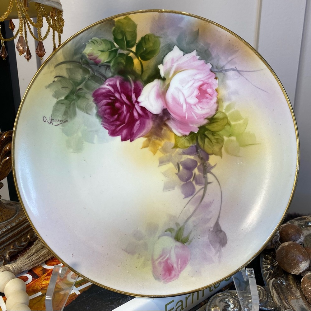 Noritake Hand Painted 8.5”Plate Decor Pink Roses Gold Rim Japan